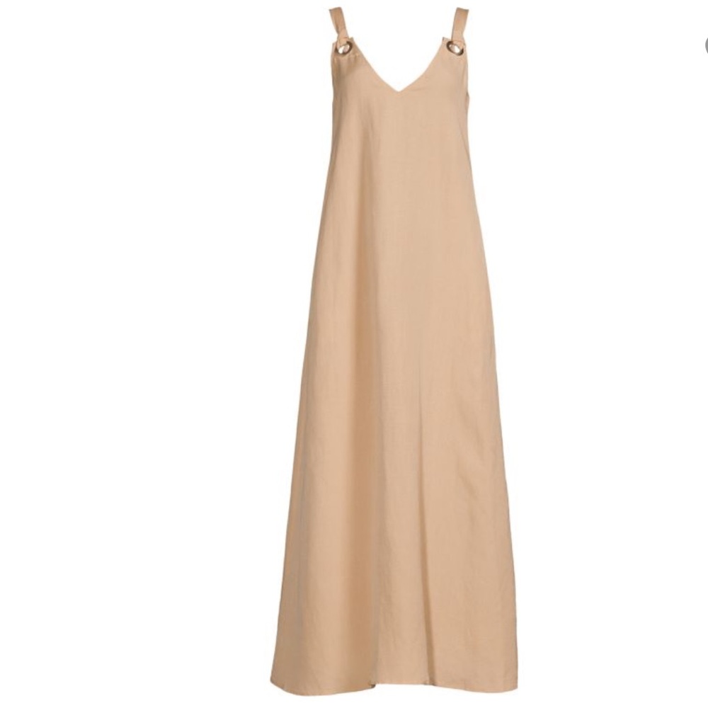 L'AGENCE Beige Maxi Slip Dress with Ring Strap Details